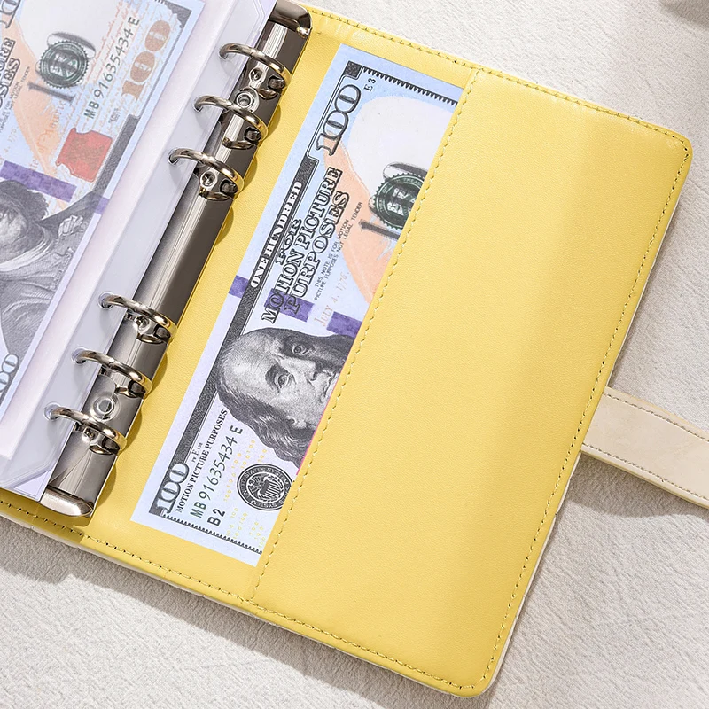Sampul Binder A6 Bentuk Hati Jahitan Kulit PU 6 Ring Buku Catatan Isi Ulang Ring Bundar Pelindung Binder Penutup Jepret