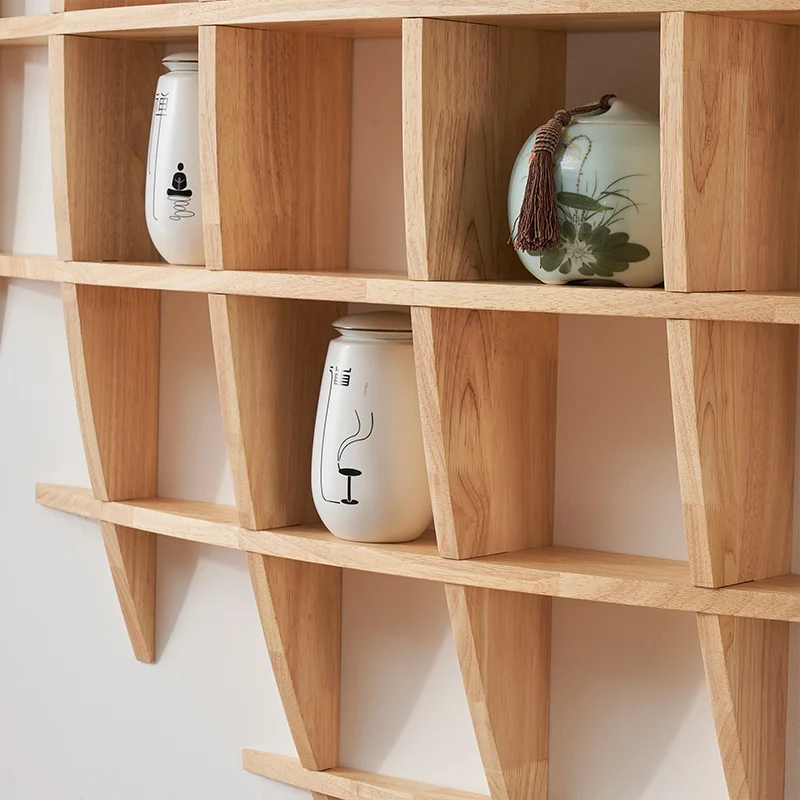 Chinese Style Wall Shelf Solid Wood Display Cabinet for Tea Sets Round Floating Curio Shelf Handcrafted Cup Holder Wall Decor - Image 5