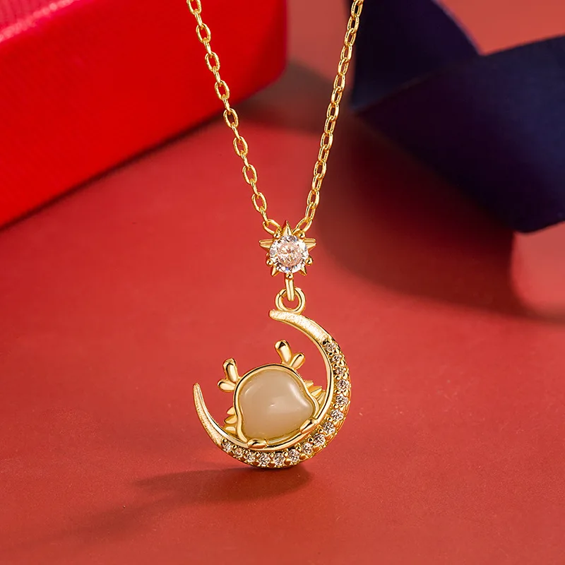 Zodiac Dragon Necklace For Women Star Moon Pendant New Year Gift 2024 Popular 925 Silver Gold Color Clavicular Chain KOFSAC