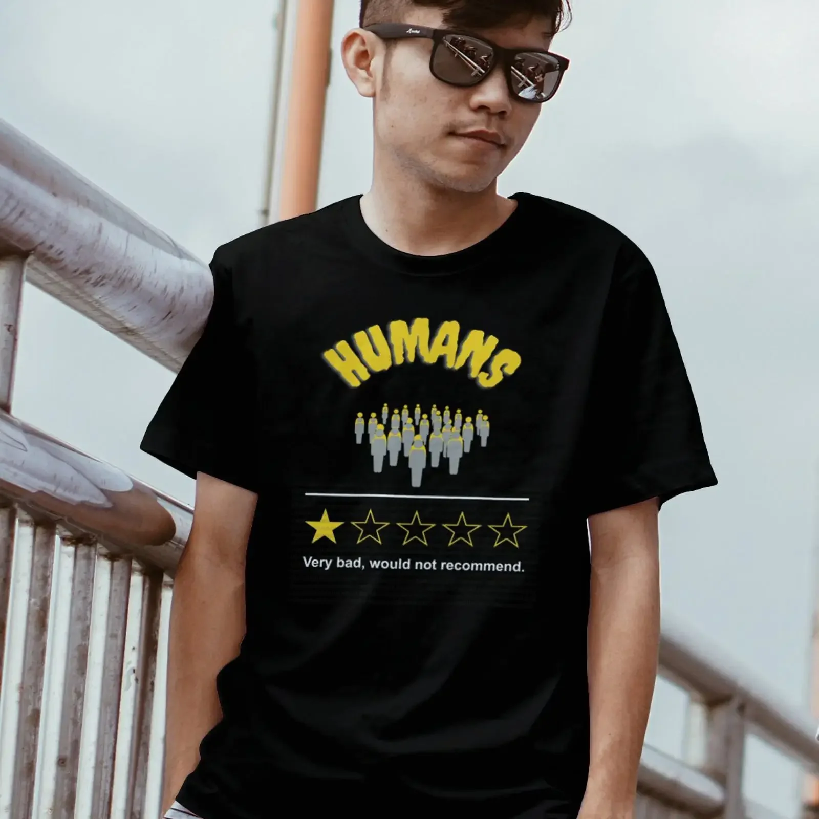Humans 1 Star Rating Very Bad Would Not Recommend Sarcastic Funny Black T Shirt vintage Washed fashion Stretched Versatile