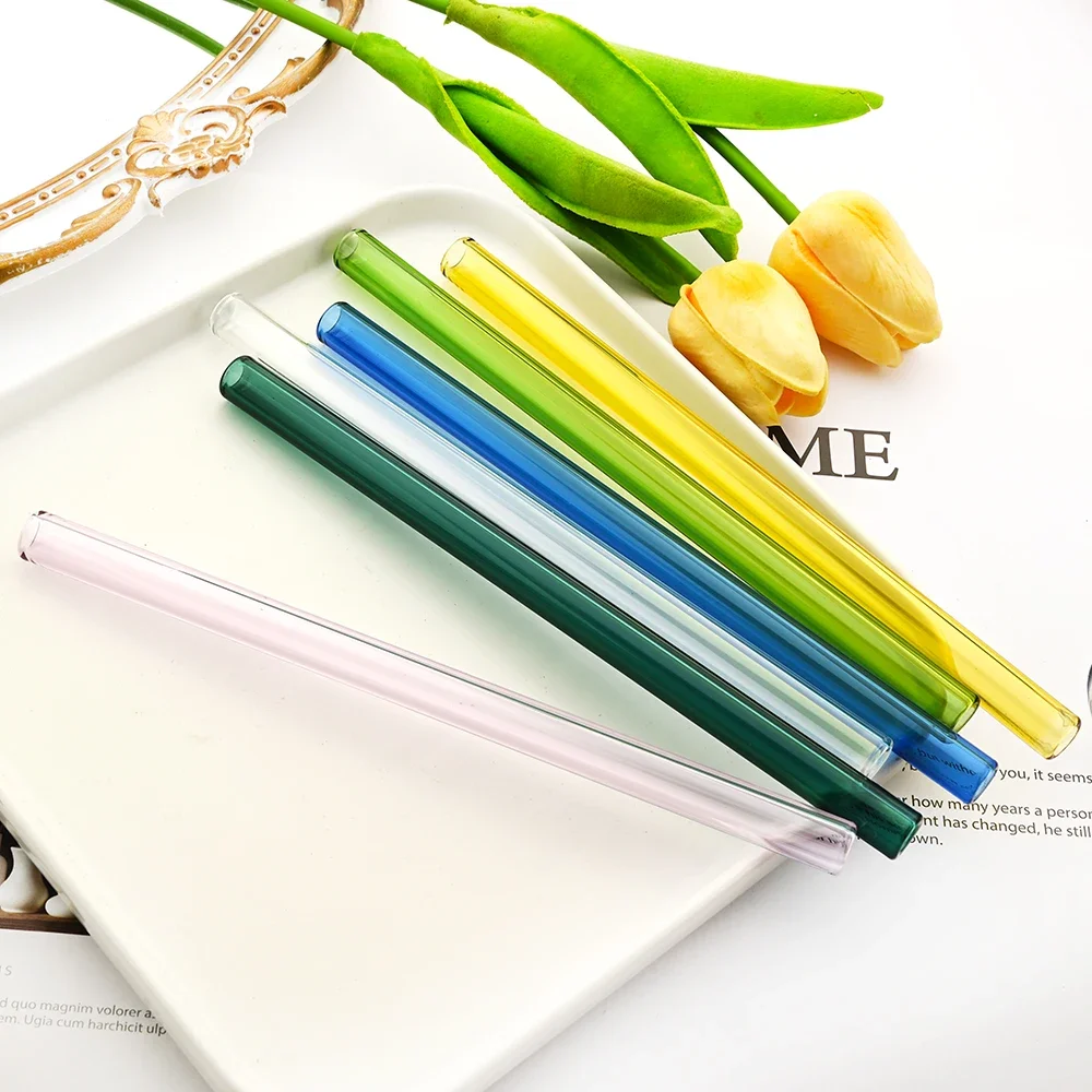 6 шт., многоразовые стеклянные соломинки для смузи, 200 х12 мм
