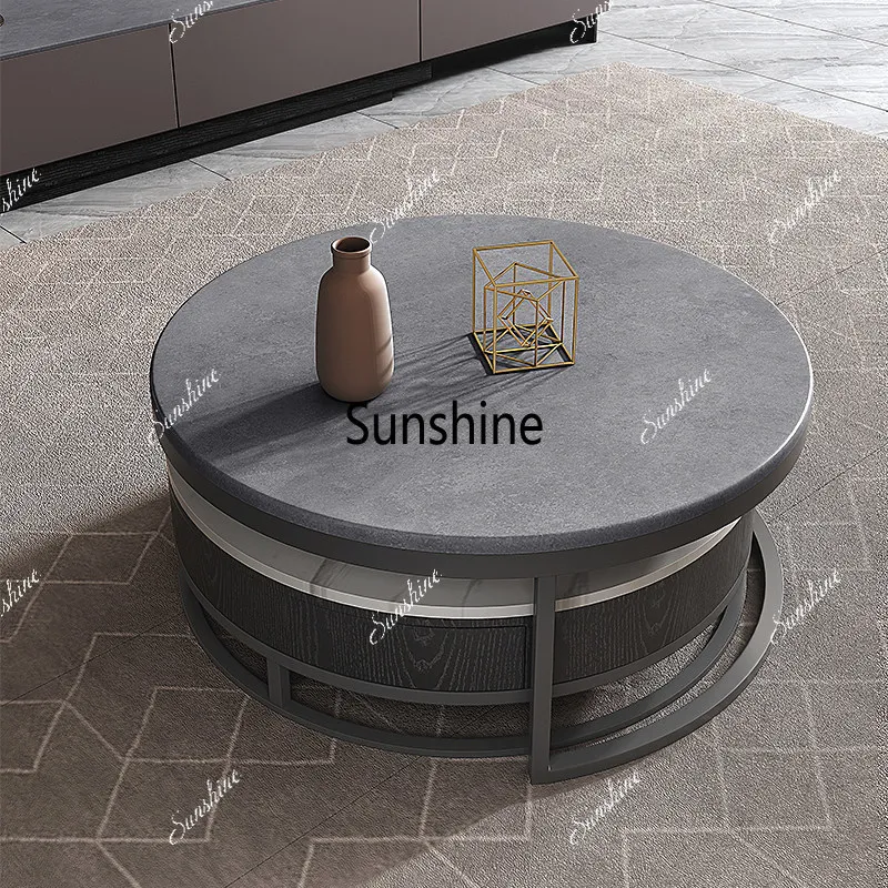 

Nordic rock slab round coffee table light luxury simple modern Italian minimalist coffee table