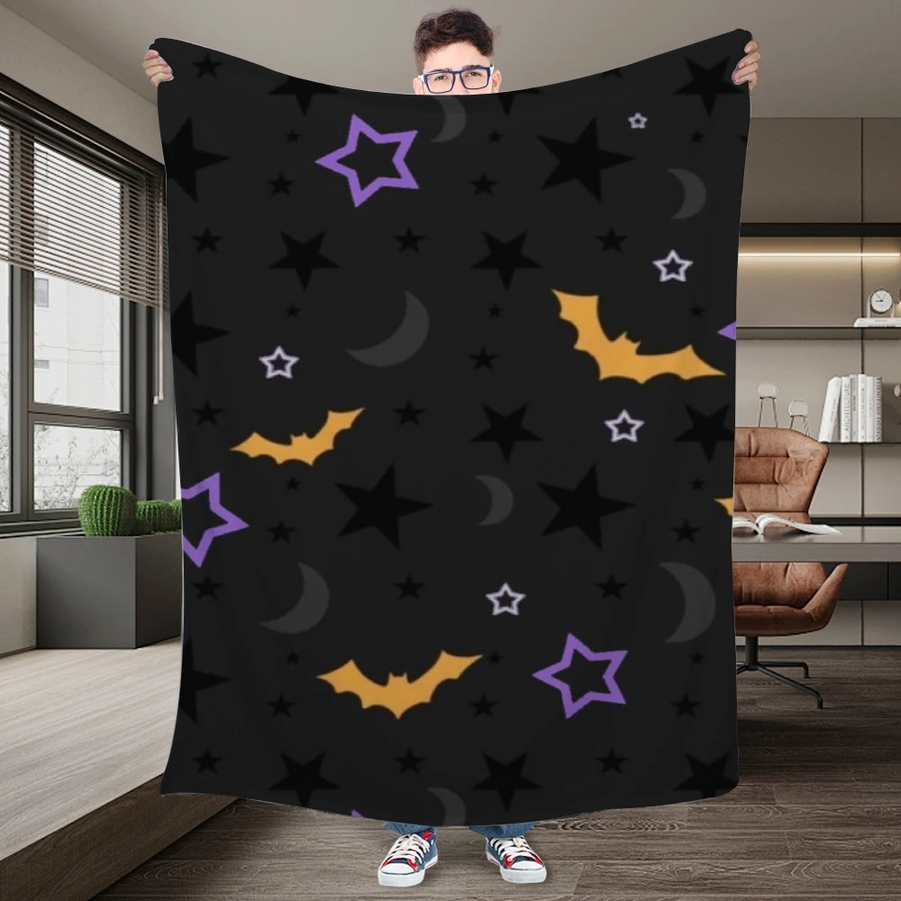 New Ghosts Bats for Kids Flannel Black Orange Sofa Blanket Halloween Blanket Printed Blanket Pumpkin Castle Eyeball