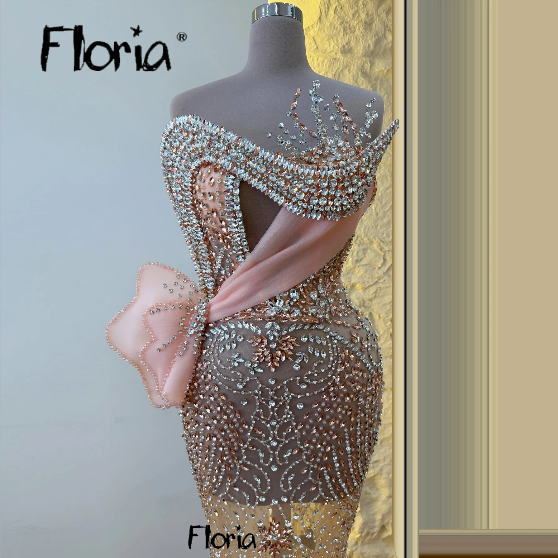 

Иллюзионное платье-футляр с тяжелыми кристаллами без бретелек, расшитое бисером, платья для дня рождения, Дубай, кружево из бисера, свадебные платья для гостей по индивидуальному заказу, 2025 г.