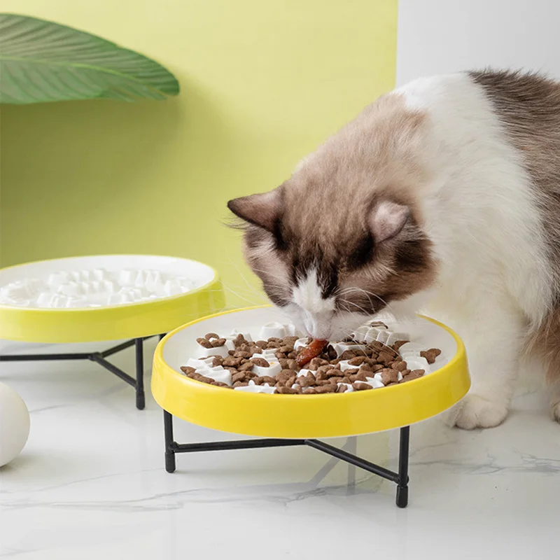 

Cat Slow Feeder Ceramic Cats Bowl Cute Pet Food Bowls Kawaii Cat's Plate Pets Products Katten Accessories Puppy Dogs Supplies