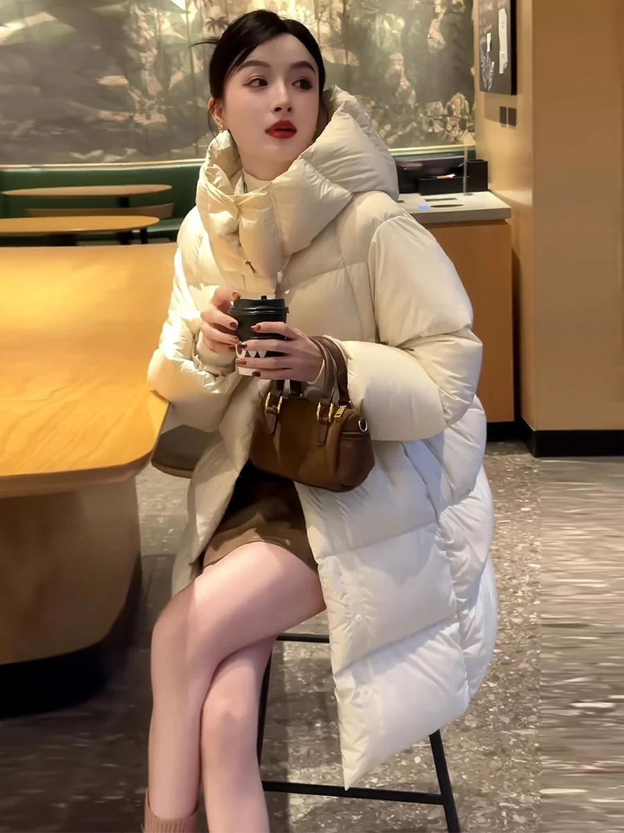 

Женская удлиненная зимняя куртка-пуховик с капюшоном Mili Beige, утепленная, свободного кроя, для повседневной носки