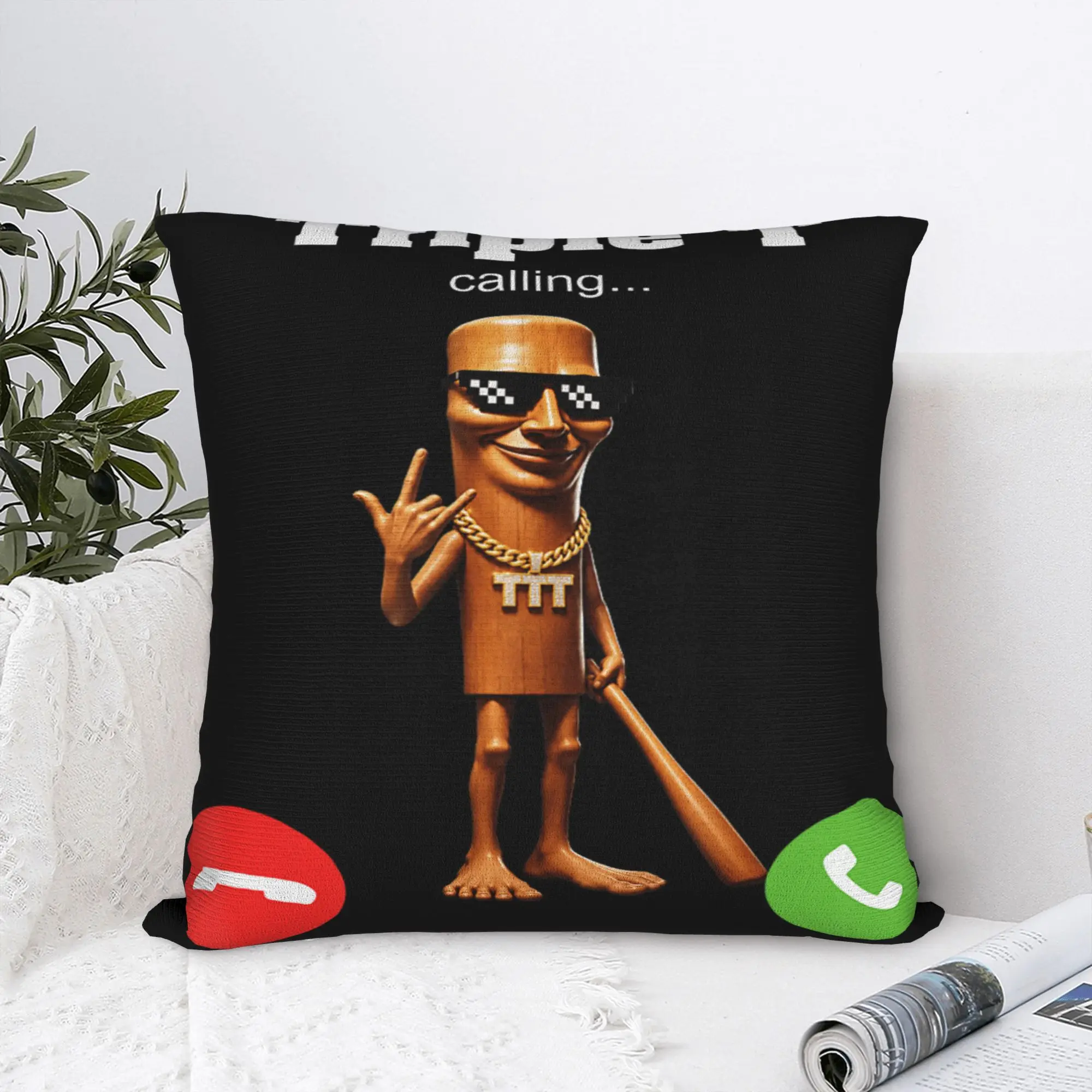Tung Tung Tung Sahur is Calling Meme Funny Brainrot Triple Pillow Case Design Pillow Cover Pillowcases For Office Car Home Decor