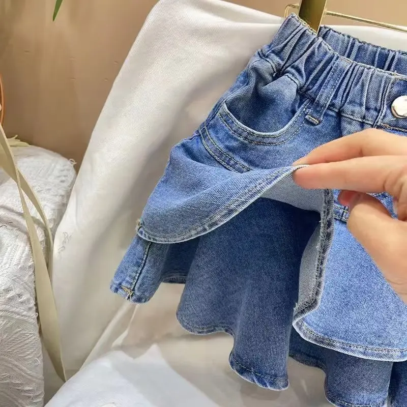 Jupe en jean plissée pour bébé fille, vêtements de printemps, été, décontracté, nouveau, 2, 4, 6, 7 T, 2023