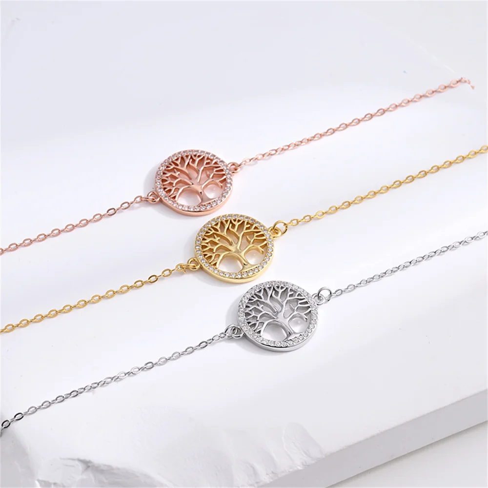 

Korean Style 925 Sterling Silver Bracelet for Women, Tree of Life Cutout Design, Niche Light Luxury Versatile Jewelry