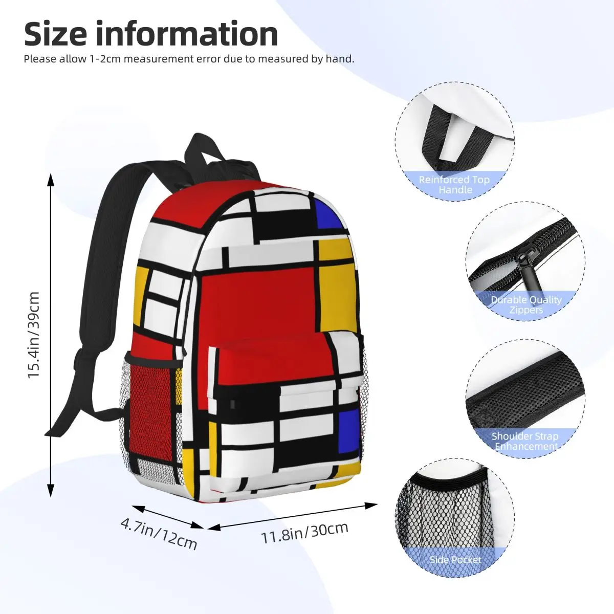 Piet Mondrian De Stijl Backpack Student Boys Girls BookBag Men Women School Bag Laptop Shoulder Bags
