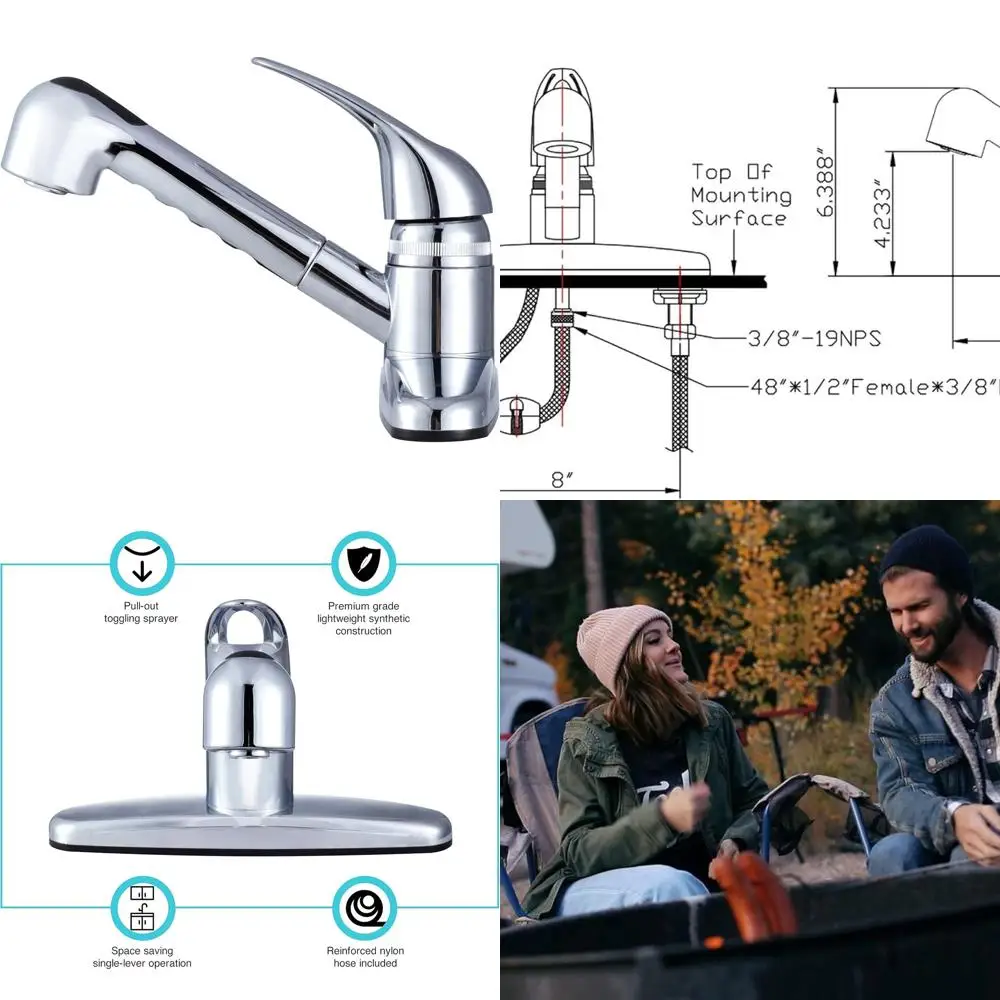 

DF-PK100-CP Неметаллический выдвижной смеситель для кухонной мойки для автодома — одна ручка (хром)