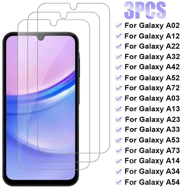 3PCS Tempered Glass For Samsung Galaxy A54 A34 A14 A73 A53 A33 A23 A13 A03S A02S A12 A22 A32 A42 A52 A72 5G 4G Screen Protector