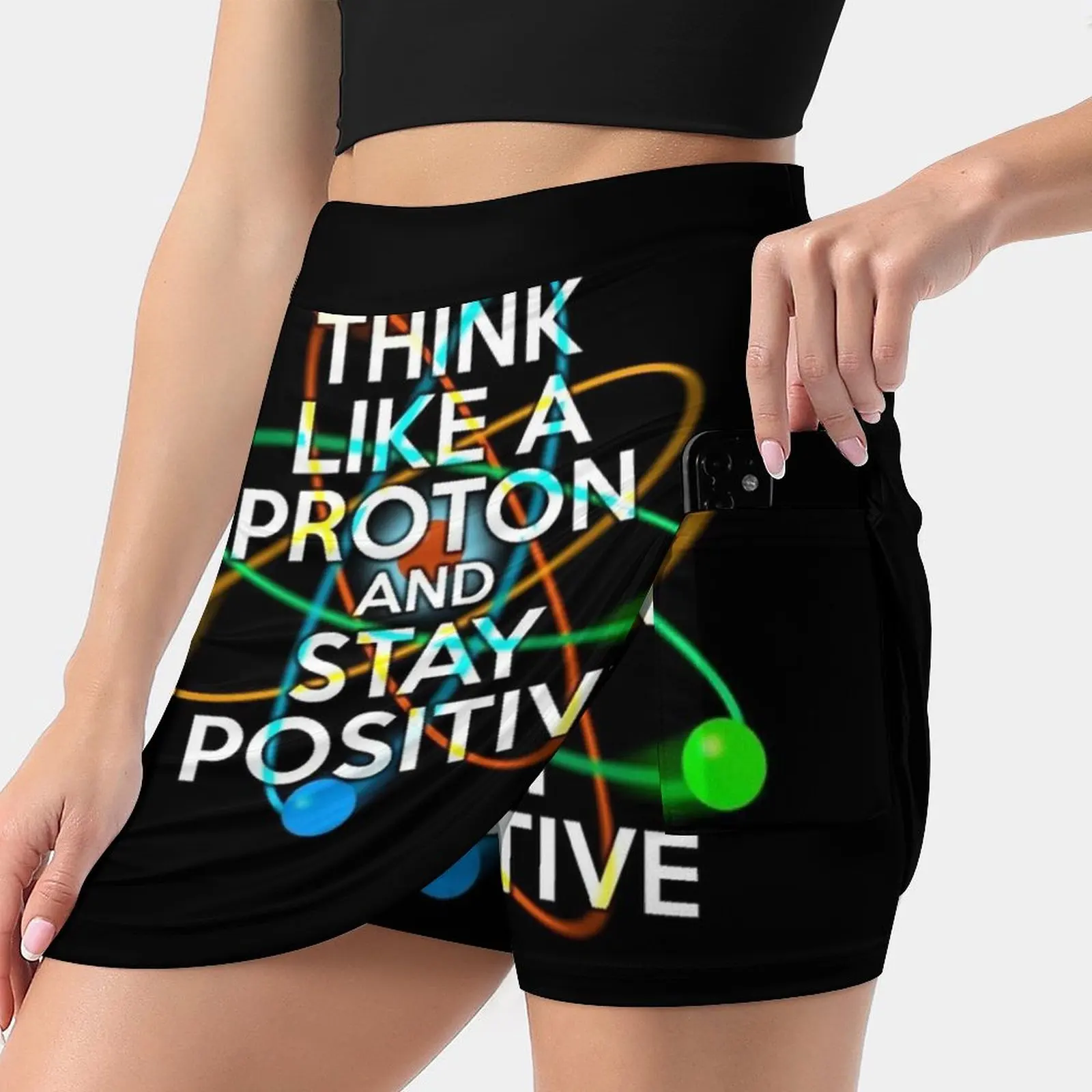 

Think Like A Proton And Stay Positive Fun Science Quote Women's skirt Aesthetic skirts New Fashion Short Skirts Science Student