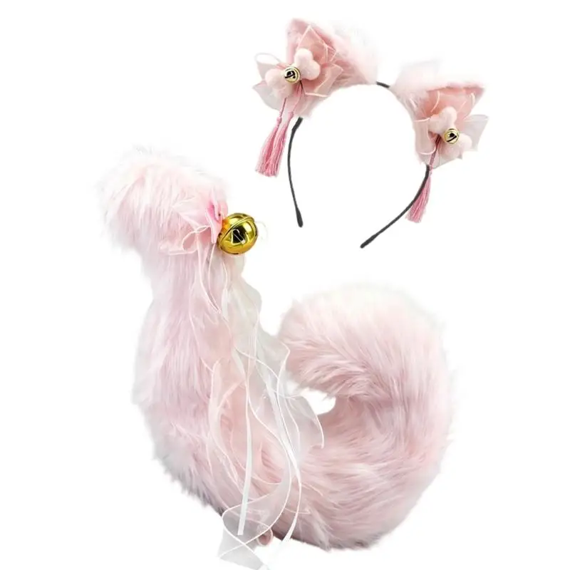 A52E Anime Cosplay Requisiten Katzen Ohren und Schwanz Set Plüsch Pelzigen Ohren Hairhoop mit Schwanz – Detail 4