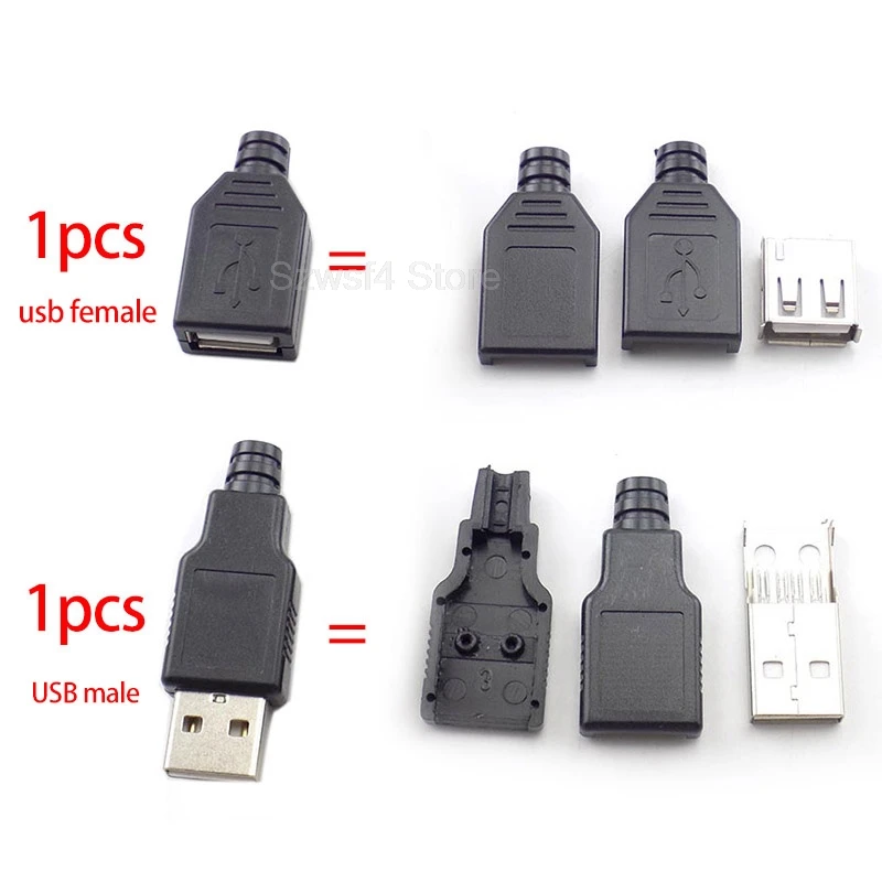 

100 шт. Тип A Мужской Женский USB 4-контактный разъем с черной пластиковой крышкой Тип A Наборы DIY USB-разъемов E4
