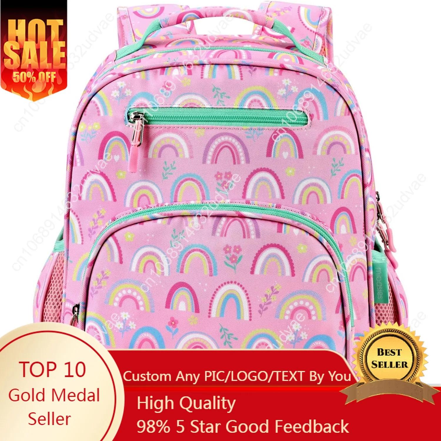 

Mibasies Girls Backpack 5-8: Lightweight Kids Backpacks for Girls - Girl Bookbag for Elementary School - Rainbow Pink