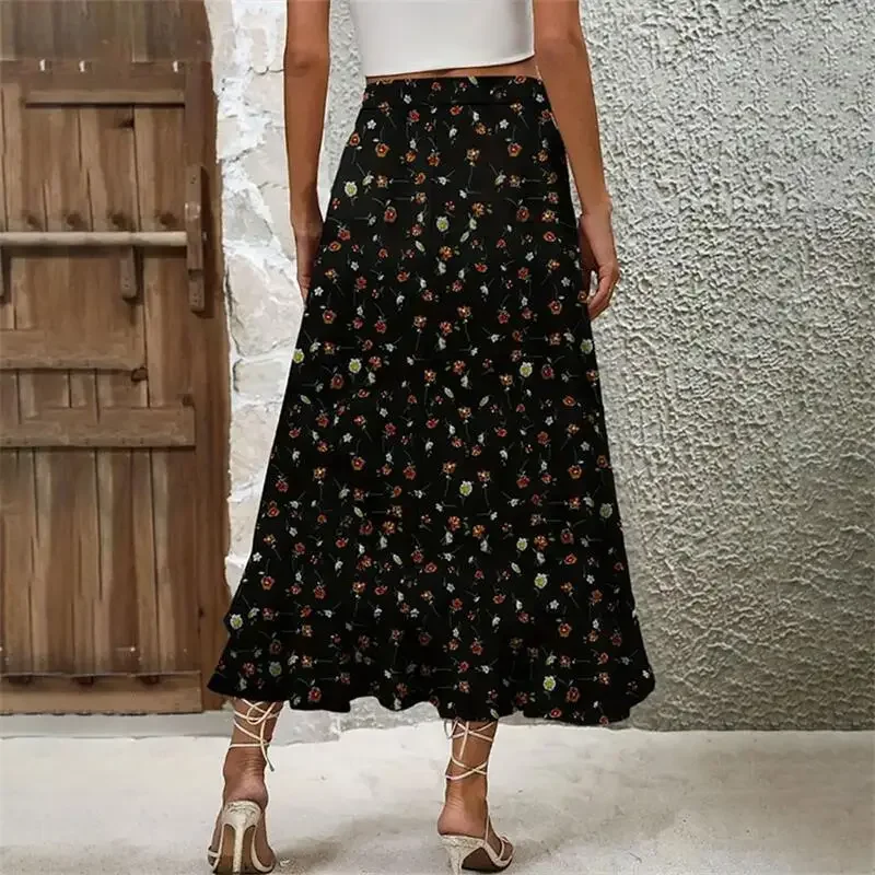 CPSYMYM Dames Ruche Rand Onregelmatige Halve rok Elegant en Elegant Hangende Jurk Modieus Zomer Nieuwe Midi Bloemenprint Bea