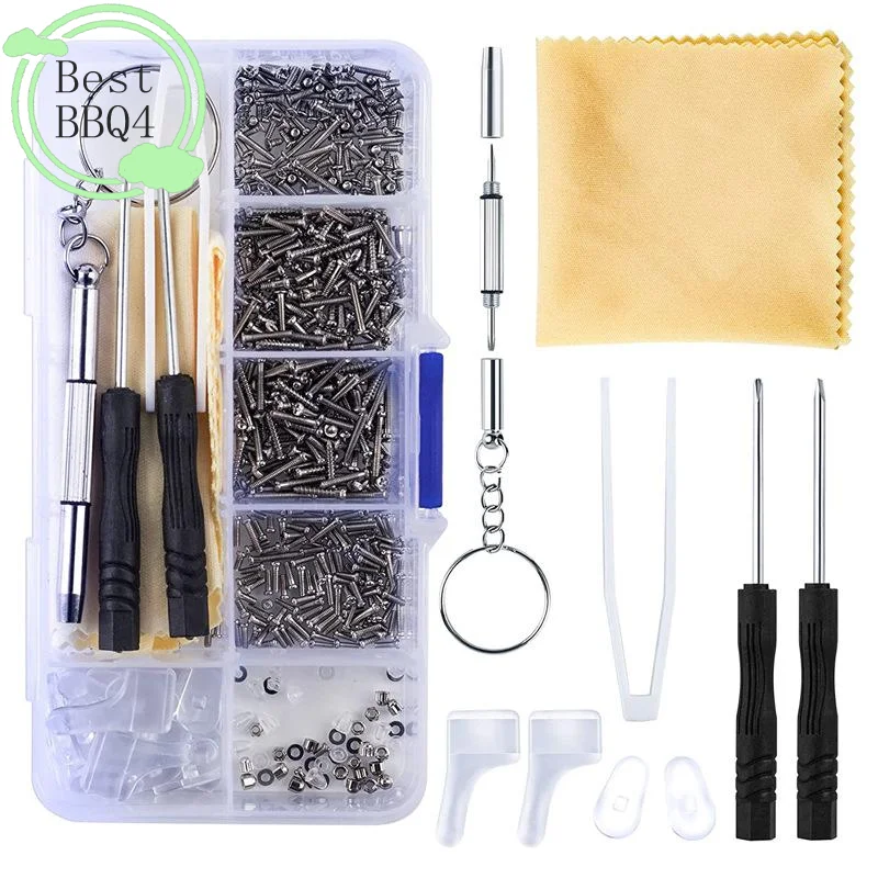 

(BBQ4)500 Pcs Eyeglasses Sunglass Repair Tool Kits With Screws Nose Pads Screwdriver Nuts Optical Parts Assorted