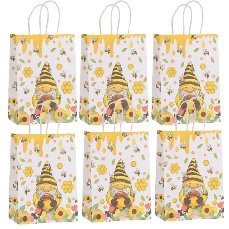 6/24 Stück Honigbienen-Geschenktüten mit Griffen, Bienenpapier, Süßigkeiten-Goodie-Beutel für Partygeschenke für Party-Dekoration, Geburtstag, Babyparty-Versorgung – Detail 3