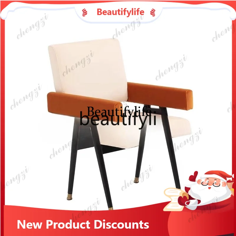 03  Design special-shaped solid wood backrest dining chair flannel living room model room niche household simple dining ch