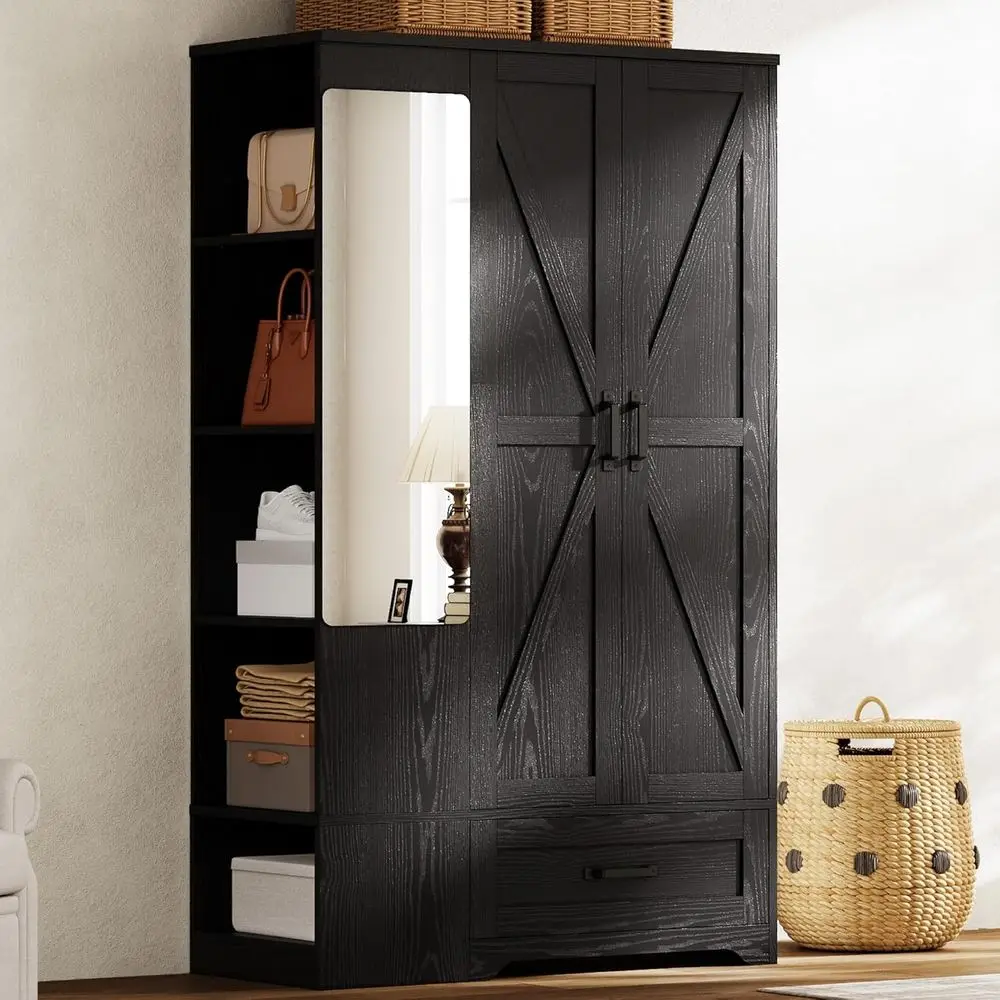 Armoire Wardrobe Closet 70 Inches, Large Storage with Mirror, 2 Do, Der, and Shelves, ern Bedroom reestanding Wooden Wardrobe Co