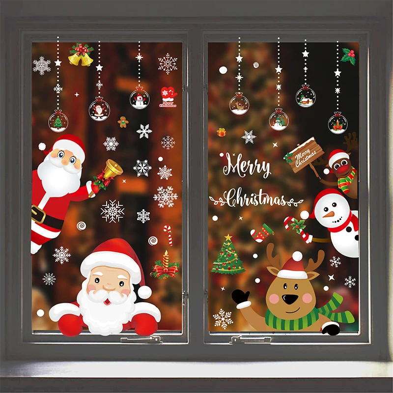 2026 Abnehmbarer statischer Weihnachts-PVC-Aufkleber, Weihnachtsmann, Elch, Fensteraufkleber, verschönern die Schneeflocke, Wandaufkleber, Neujahrsparty, Glaspaste