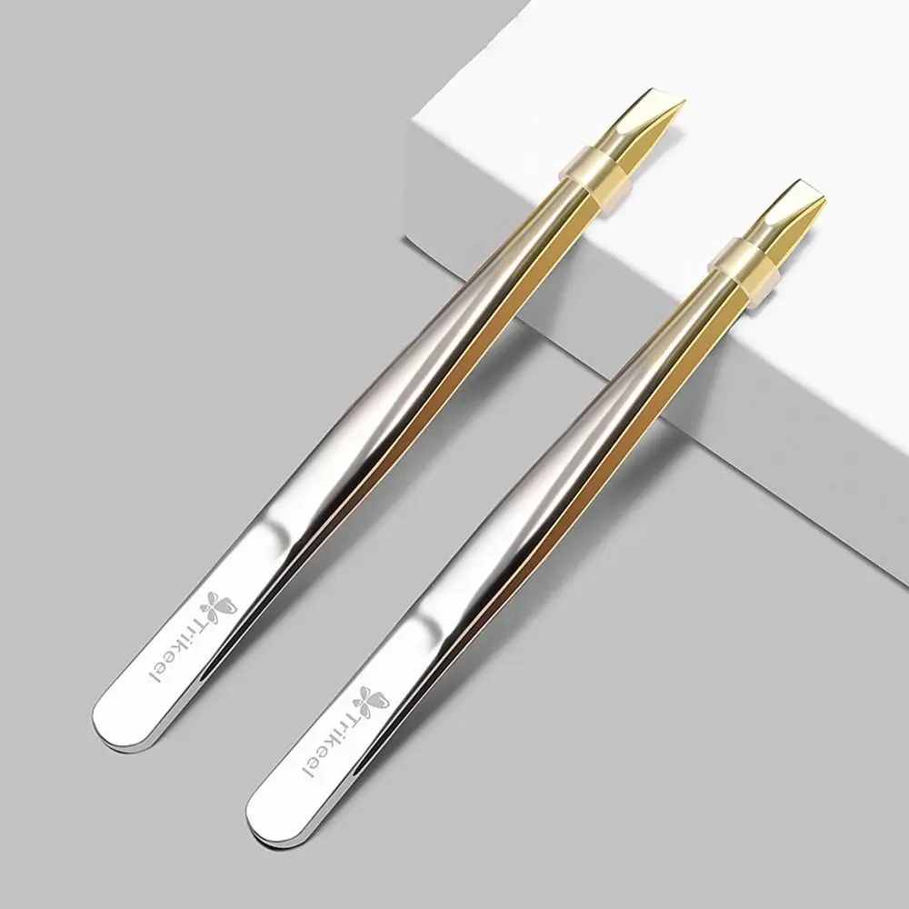 Durable 2pcs Stainless Steel Eyebrow Tweezer Flat/Slant Tip Multifunction False Eyelashes Clip Eyelash Tweezers Eyebrow Trimming