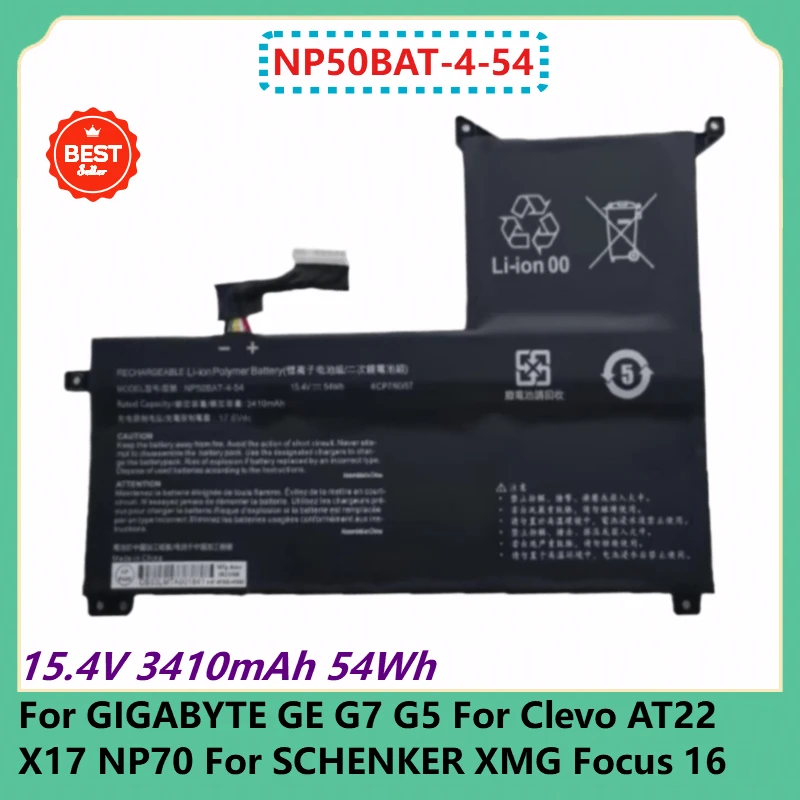

NP50BAT-4-54 Laptop Battery 15.4V 3410mAh 54Wh For GIGABYTE GE G7 G5 for Clevo AT22 X17 NP70 For SCHENKER XMG Focus 16