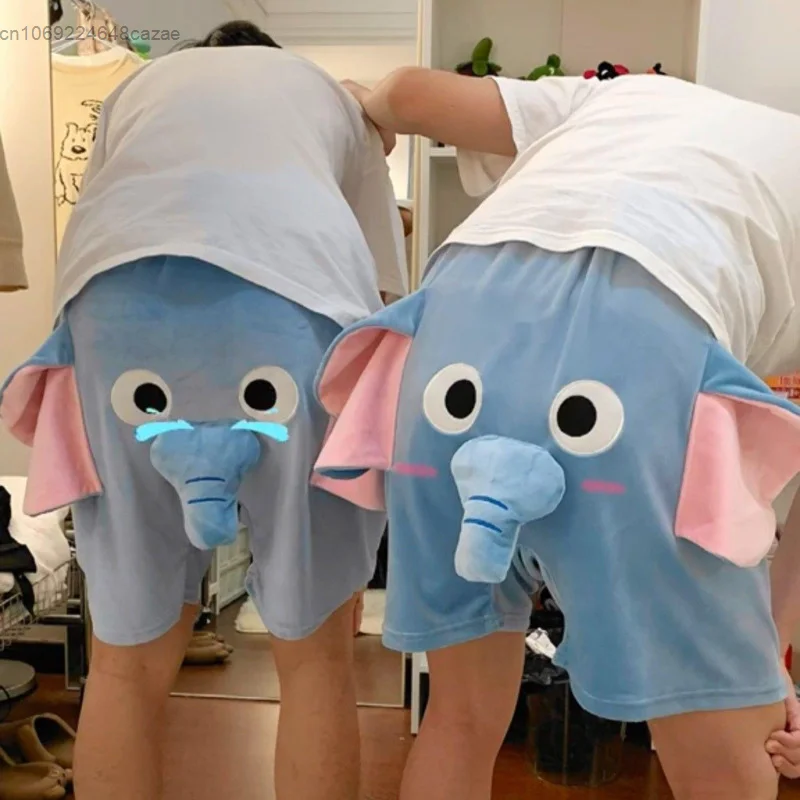 TikTok Hot Women Men Shorts Cute Little Flying Elephant Summer Cartoon 3D Sleeping Pants Couples Soft Home Short Pants Kawaii