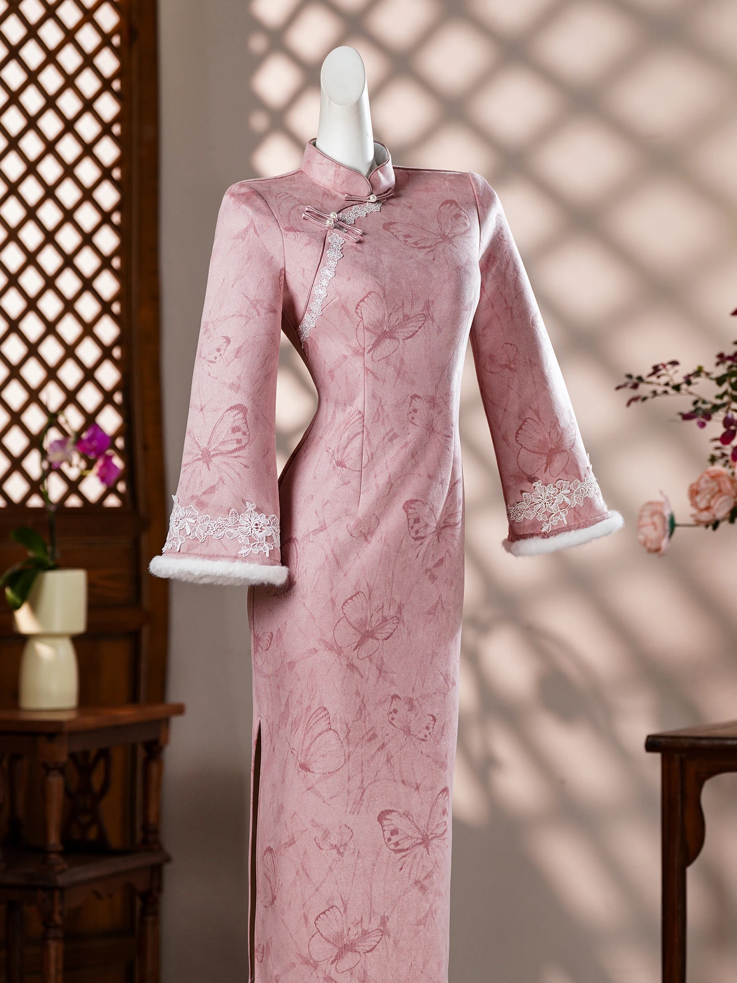 

Pink Traditional Chinese Winter Clothes Women's Long Sve New Sle 2025 Autumn Winter Special Beautiful Waist Ci...