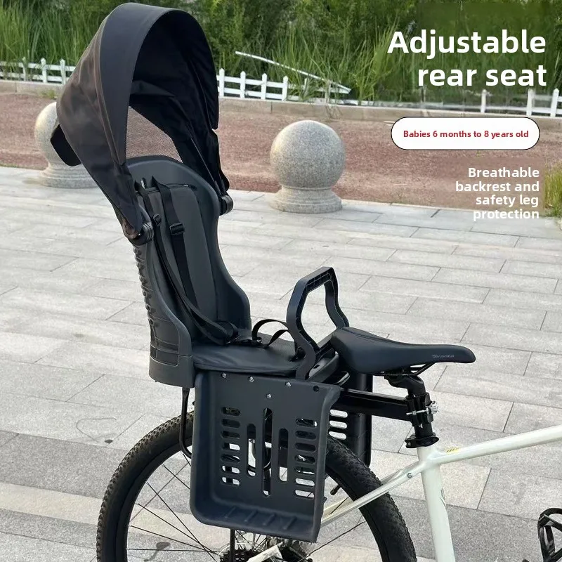 Rear mounted bike child seat with sun canopy for baby toddler summer cycling safety carrier