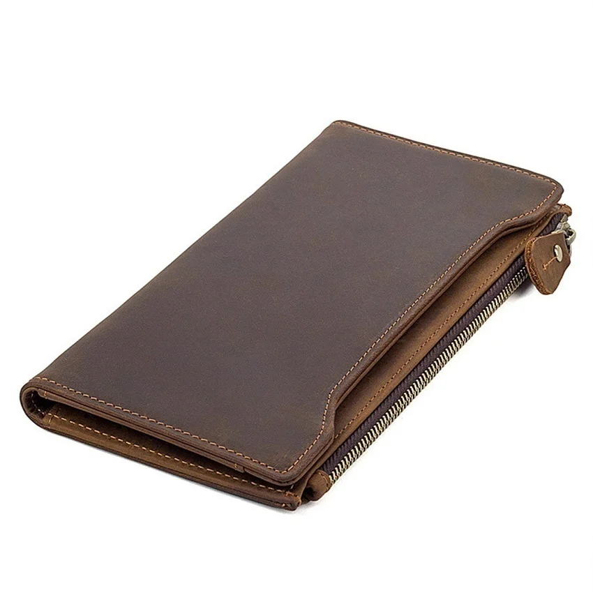 Retro Men's Long Wallet Cow Leather Wallet RFID Blocking Wallet Billfold Clutch Wallet Credit Card Wallet