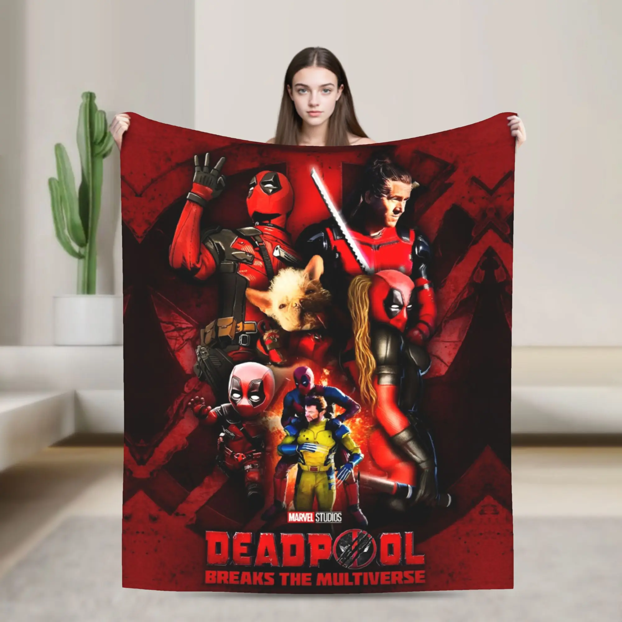 بطانية ديدبول ولفيرين المضحكة دوجبول كوميدي من الفلانيل، بطانيات دافئة رائعة لصالة الفراش للربيع/الخريف، #2