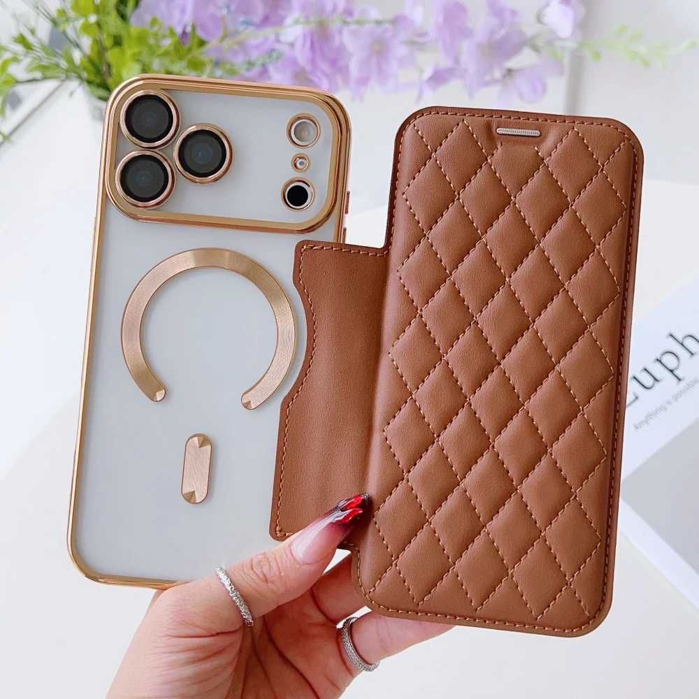 Flip-Cover-Beschichtung, durchsichtig, magnetisch, gefaltet, Leder, für iPhone 17, 16, 15, 14, 13, 12, 11, Pro Max, Steckplatz, Taschenhalter, Abdeckung