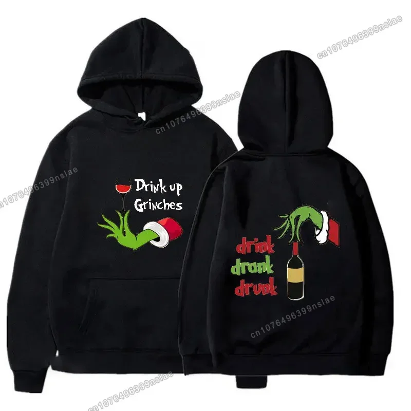 Winter Cotton Fleece Hoodie Merry Christmas Green Hairy Grinch Print Graphic Sweatshirt Party Warm High Quality Men Women Clothe