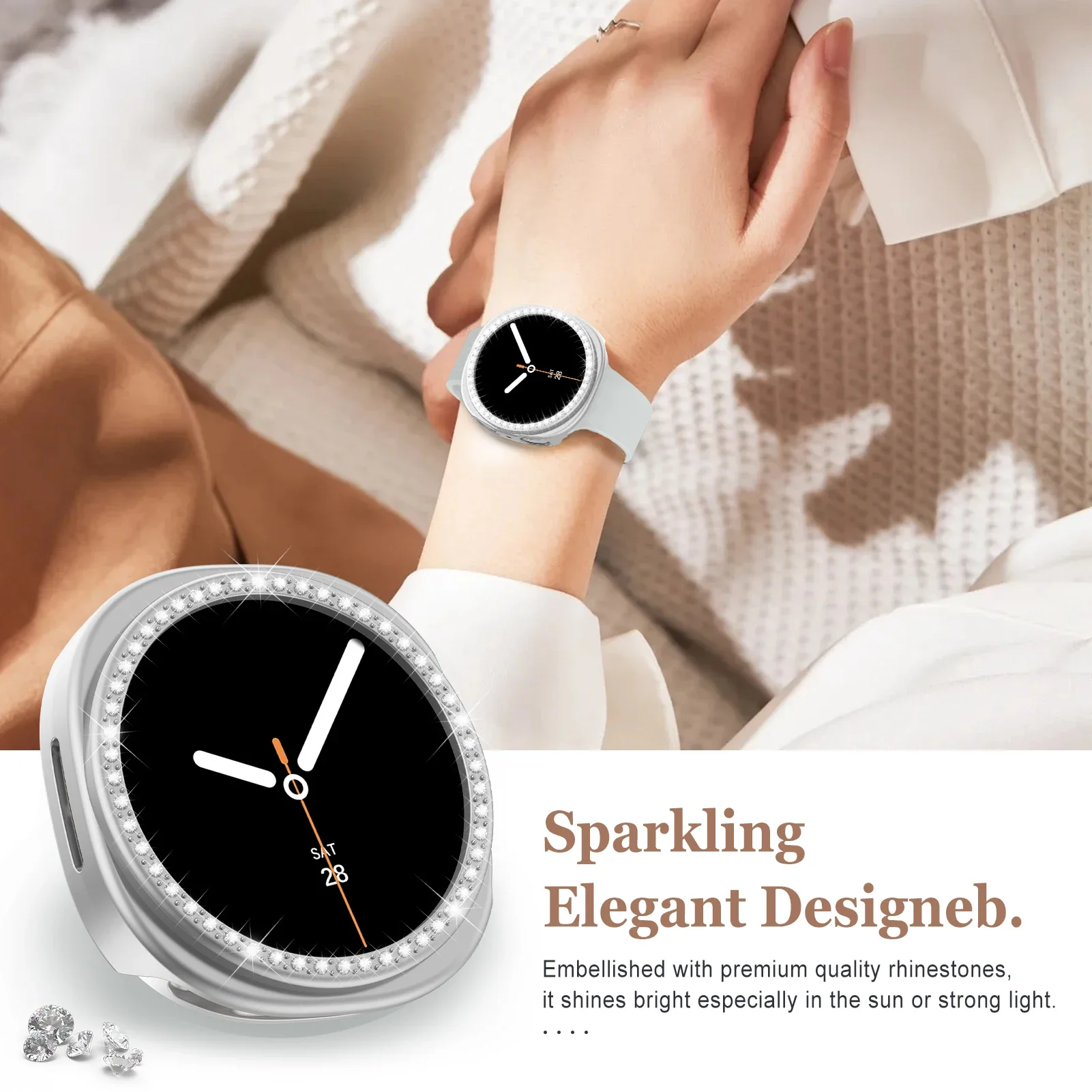 Funda de diamante para Samsung galaxy watch 8, 40mm, 44mm, accesorios, carcasa protectora hueca para mampostería de PC, funda para galaxy watch 8