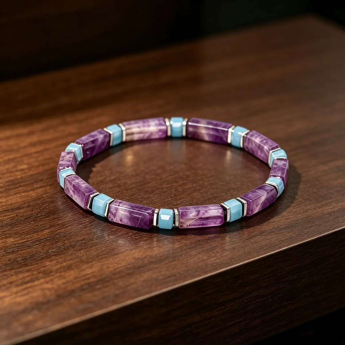 Vintage handmade amethyst elastic bracelet, open your heart to accept and treat yourself and others well, unisex jewelry gift