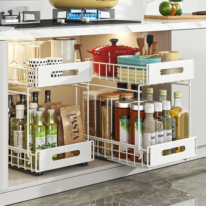 Kitchen Shelf Cabinet Pull Basket Layered Rack Seasoning Storage  Sink Storage Super Deep Pull-out Shelf