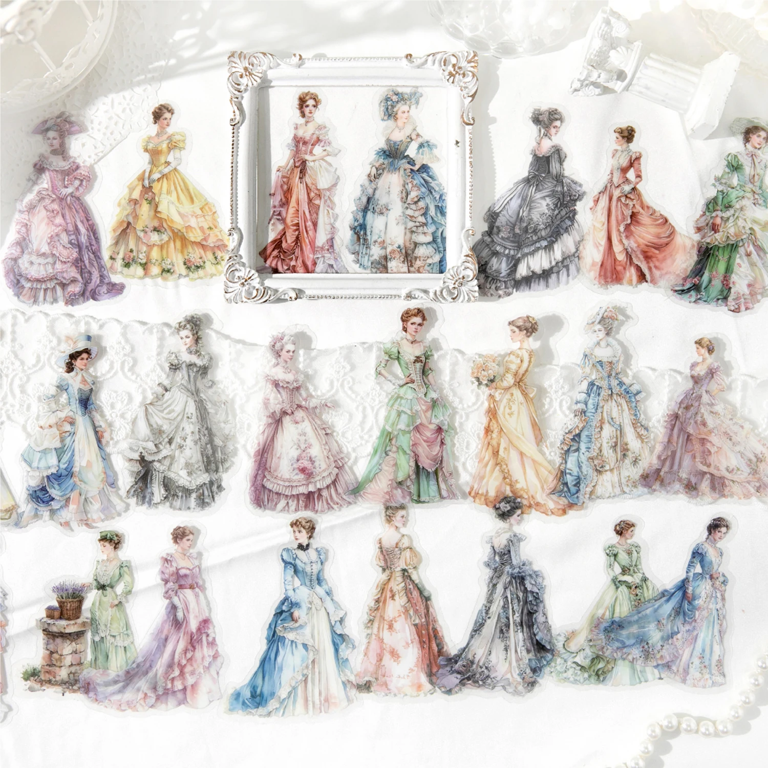 20Pcs Vintage Victorian Lady PET Stickers, Clear Transparent Decals for Journal