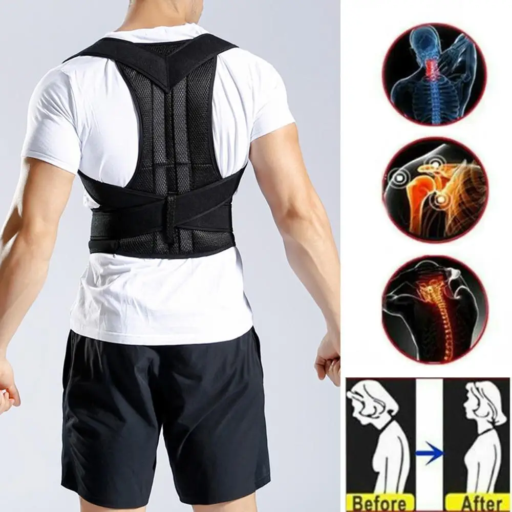 

Black Posture Corrector Sports Safety Neoprene Nylon Adjustable Back Belt Back Support Clavicle Spine