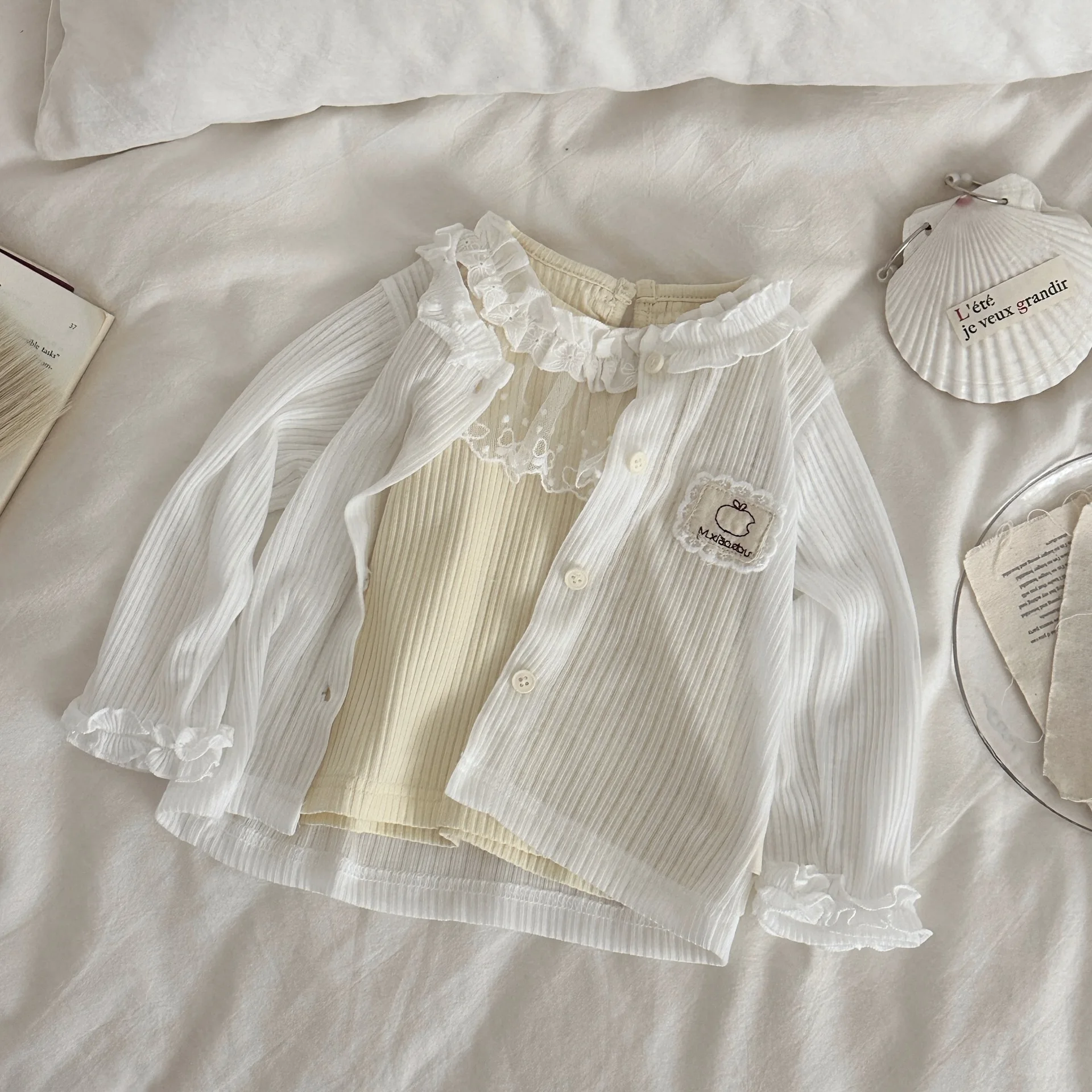 Newborn Baby Girls Summer Sun Protection Cardigan Ruffle Neck Long Sleeve Knit Outerwear