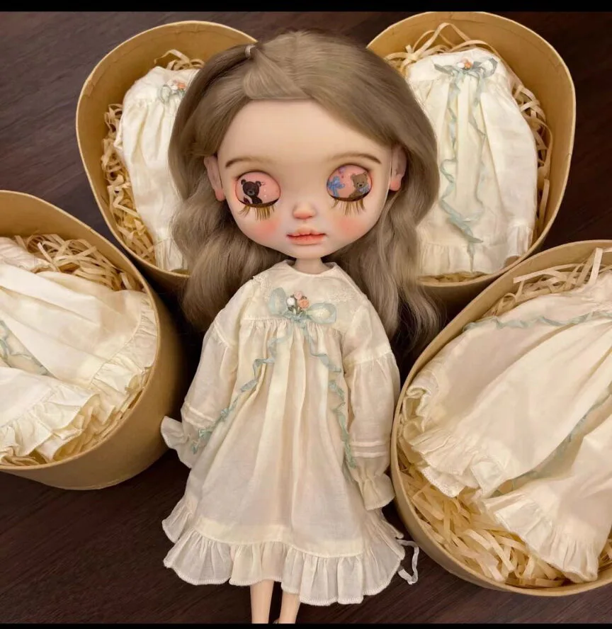 2024 Vintage style 1pcs Blythe beige one-piece dress 1/6 30cm(Fit for Pullip,Ob22/24/26, Licca)