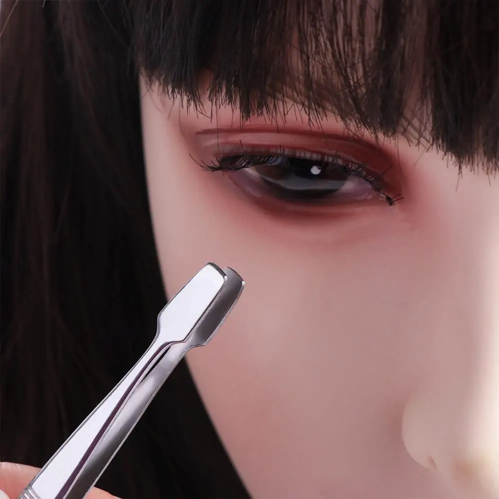 Pinzas para pestañas de boca plana de acero inoxidable, alicates profesionales para cejas rectas/codos, ayuda para pestañas postizas, belleza