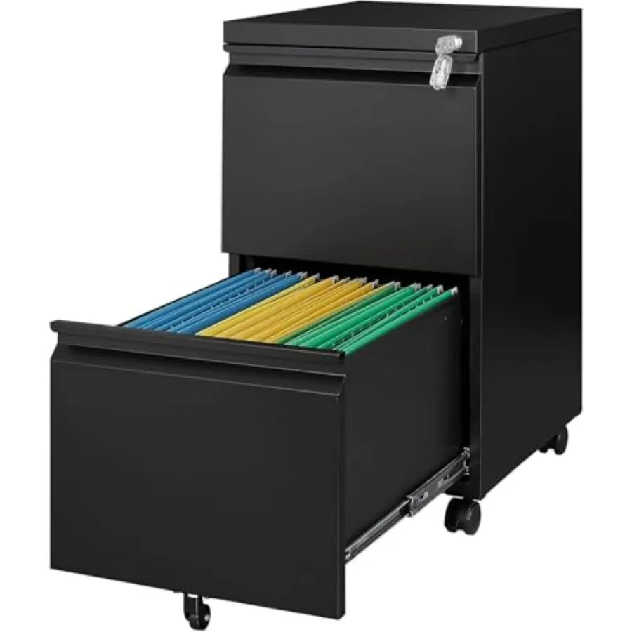 

2 Drawer Mobile File Cabinet with Lock Under Desk Metal Rolling Filing Cabinets for Home Office Organizer Letters/Legal/A4 Blac