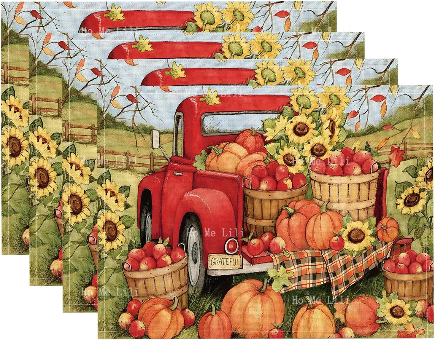 Fall Placemats Thanksgiving Pumpkin Farmer's Fun Rural Seasonal Holiday Outdoor Table Placemats Family Reunion Dining Decor