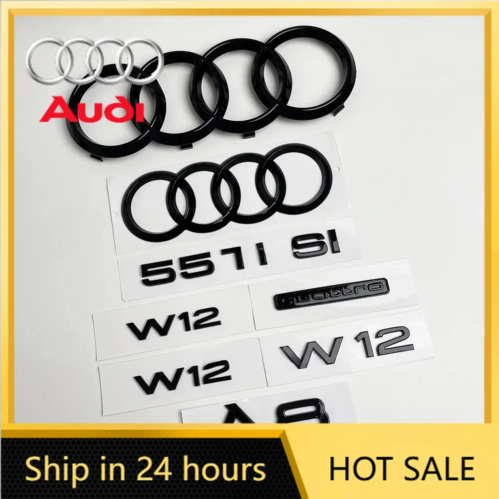

2026 Hot For Audi For Audi 4Ring Logo ABS Black Car Hood Front Grill Emblem Rear Trunk Badge A8 Quattro Sline 55TFSI Emblem Ca