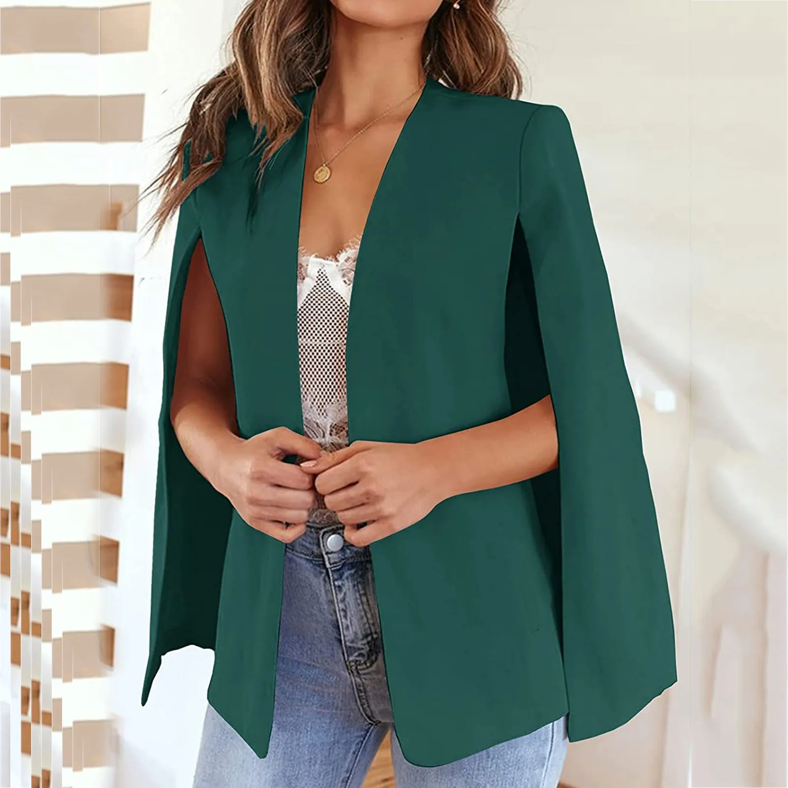 Blazer à manches fendues pour femmes, veste imbibée, élégant, chic, bureau, olympiques de travail, manteau, cape, cardigan, vêtements d'extérieur, dames, automne, printemps, nouveau