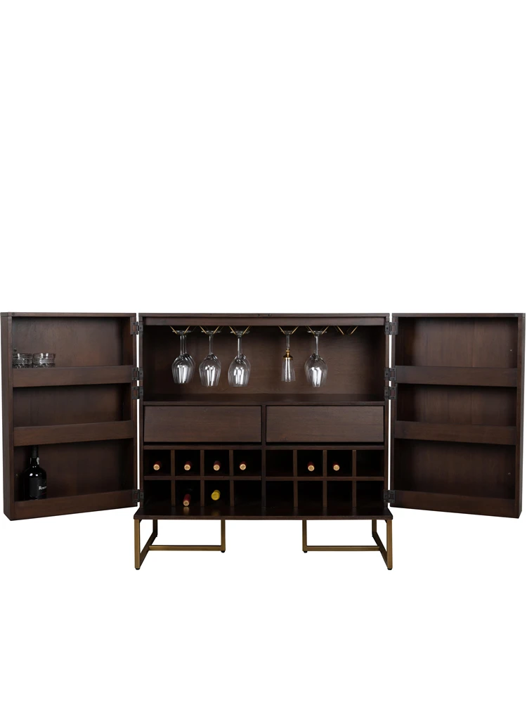 

American solid wood wine cabinet modern simple living room home against the wall light luxury high-end decoration