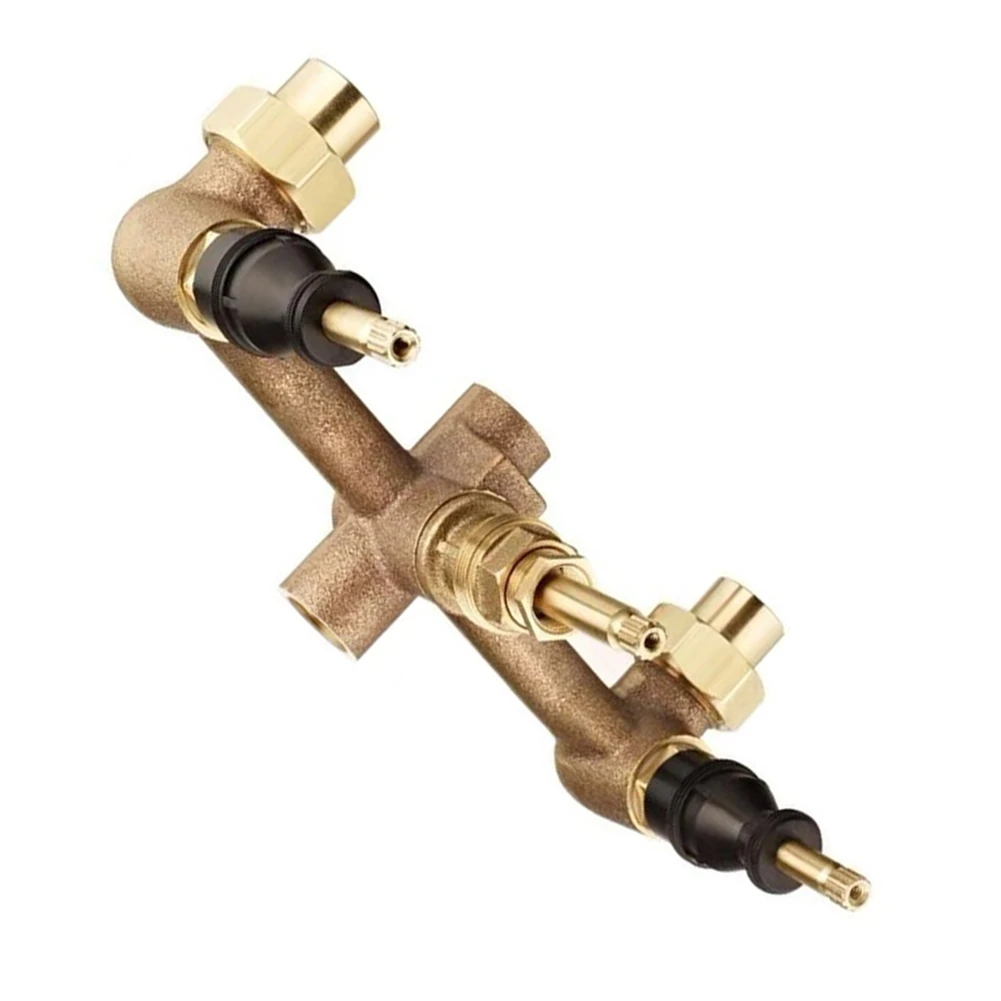 Multi Handle Tub and Shower Valve Designed for 3 Hole Installation with 12 Inch Union Inlets and Leak Resistant Union Nuts