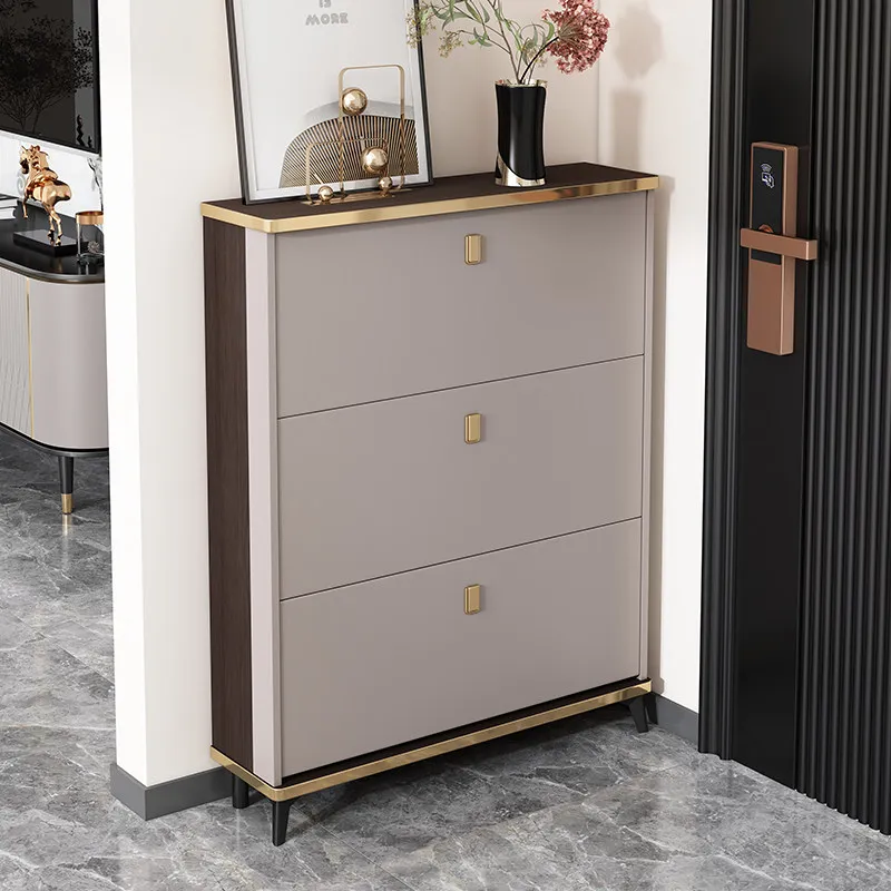 

Italian light luxury ultra-thin tipping bucket shoe cabinet household door entry storage cabinet large-capacity small